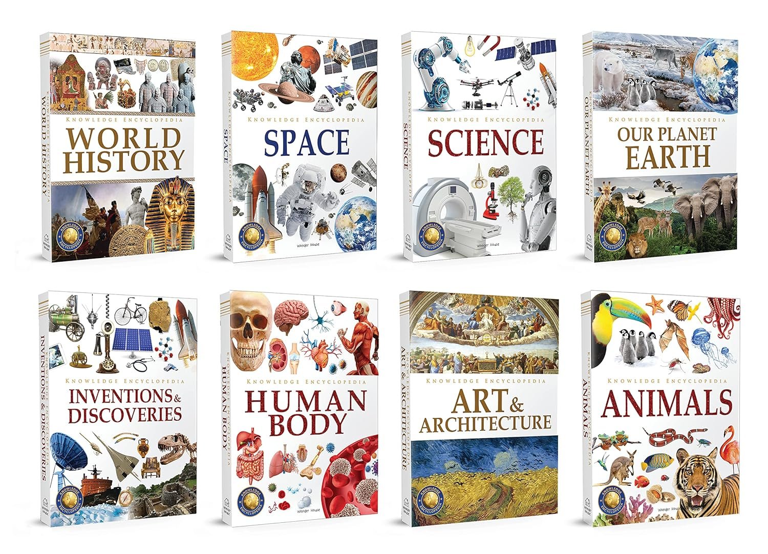 Knowledge Encyclopedia Boxed Set 8 Hardcover Books For Kids Age Group 10+ Total No. Of Pages 1536 192 Pages Per Book Of A4 Size Topics-World History Space Planet Earth Inventions & Discoveries Paperback – 30 January 2023 by Wonder House Books